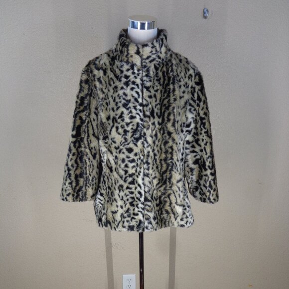 CHICO'S Jackets & Blazers - Chico's Womens Jacket Size 2 Cream Black Luxe Cheetah Print Aminal Faux Fur Coat